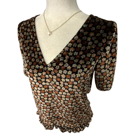 Madewell Velvet Tulip-Sleeve Ruffle Top in Petite Blooms D7 - Picture 6 of 11